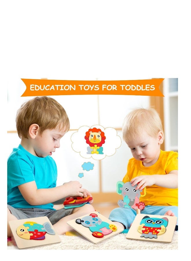 6 Pack Wooden Puzzles for Toddler 1-3 Years Old Wood Jigsaw Puzzles for Boys Montessori Games and Educational Toys for Kids Wooden Toddler Puzzles Present - Image 5